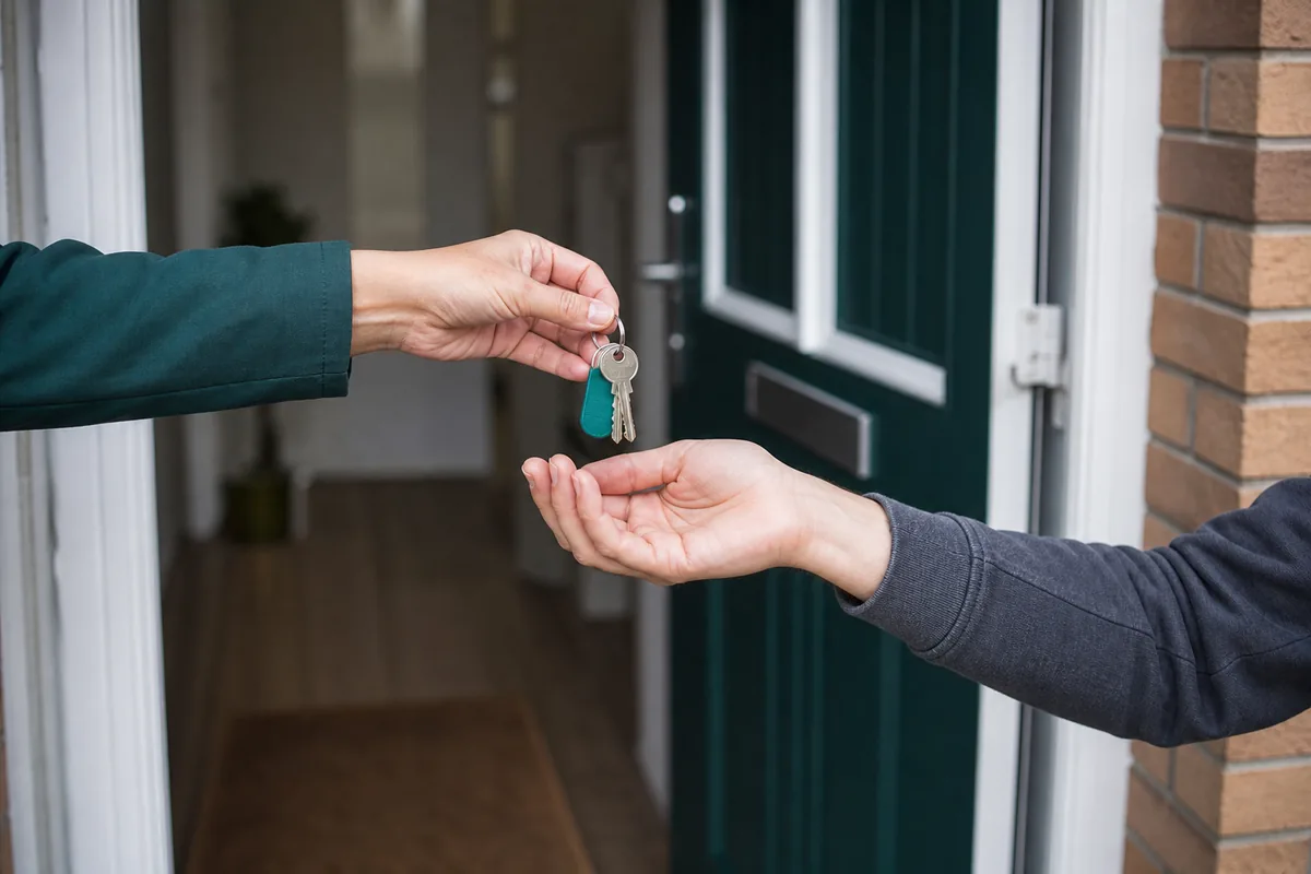 Rental property keys being handed over after tenant screening checks