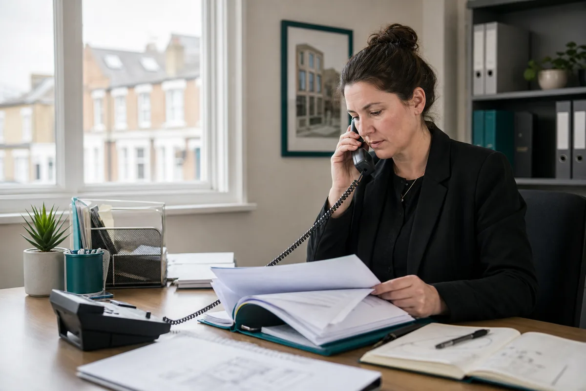 Property professional checking a previous landlord reference by telephone