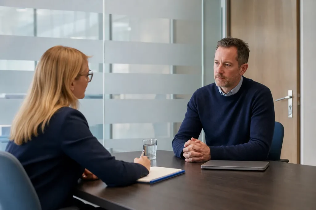Independent investigator conducting a confidential employee interview