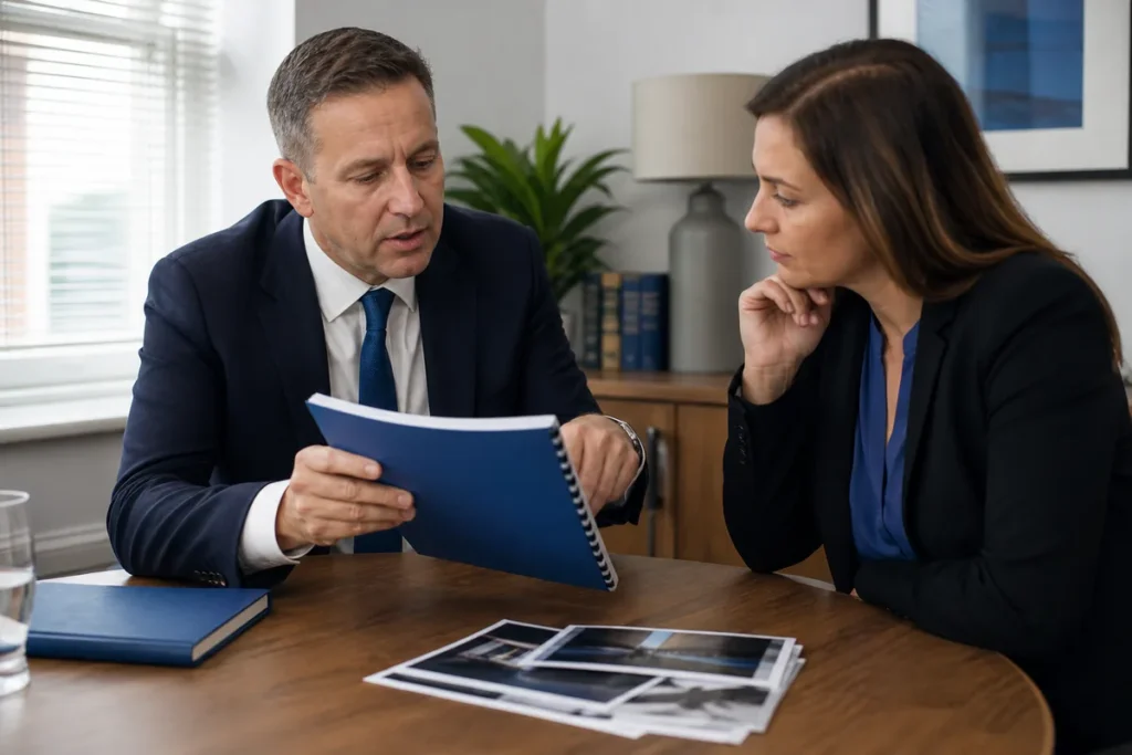 Corporate investigator explaining a confidential findings report